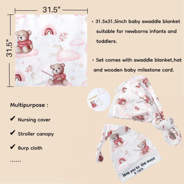 Ylsteed Baby Swaddle Blanket and Headband Set, Newborn Receiving Blanket Swaddle Wrap for Girls and Boys, Swaddling Blankets Neutral for Newborn， Soft and Skin-Friendly 32 * 32 inches (Blue Leaves)