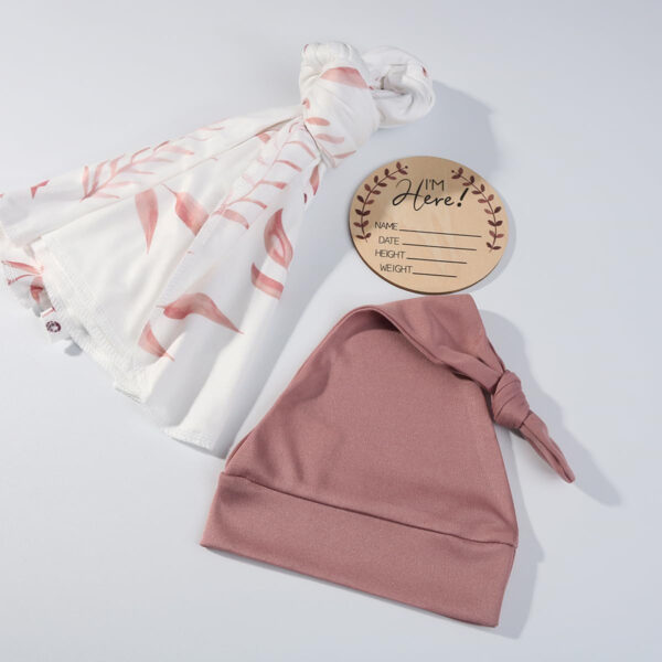 Ylsteed Baby Swaddle Blanket and Headband Set, Newborn Receiving Blanket Swaddle Wrap for Girls and Boys, Swaddling Blankets Neutral for Newborn， Soft and Skin-Friendly 32 * 32 inches (Blue Leaves)