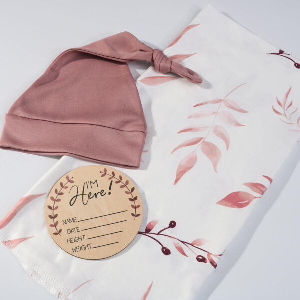 Ylsteed Baby Swaddle Blanket and Headband Set, Newborn Receiving Blanket Swaddle Wrap for Girls and Boys, Swaddling Blankets Neutral for Newborn， Soft and Skin-Friendly 32 * 32 inches (Blue Leaves)