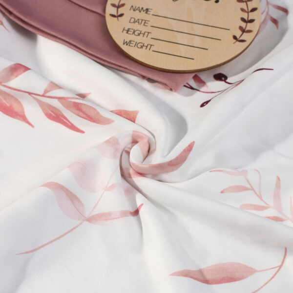 Ylsteed Baby Swaddle Blanket and Headband Set, Newborn Receiving Blanket Swaddle Wrap for Girls and Boys, Swaddling Blankets Neutral for Newborn， Soft and Skin-Friendly 32 * 32 inches (Blue Leaves)