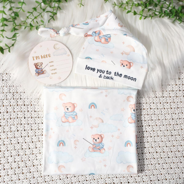 Ylsteed Baby Swaddle Blanket and Headband Set, Newborn Receiving Blanket Swaddle Wrap for Girls and Boys, Swaddling Blankets Neutral for Newborn， Soft and Skin-Friendly 32 * 32 inches (Blue Leaves)