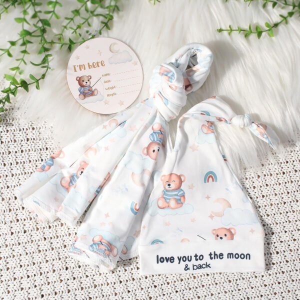 Ylsteed Baby Swaddle Blanket and Headband Set, Newborn Receiving Blanket Swaddle Wrap for Girls and Boys, Swaddling Blankets Neutral for Newborn， Soft and Skin-Friendly 32 * 32 inches (Blue Leaves)