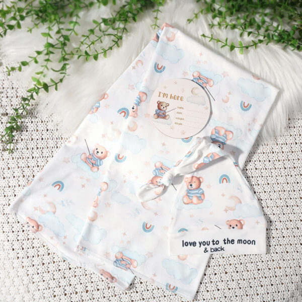 Ylsteed Baby Swaddle Blanket and Headband Set, Newborn Receiving Blanket Swaddle Wrap for Girls and Boys, Swaddling Blankets Neutral for Newborn， Soft and Skin-Friendly 32 * 32 inches (Blue Leaves)