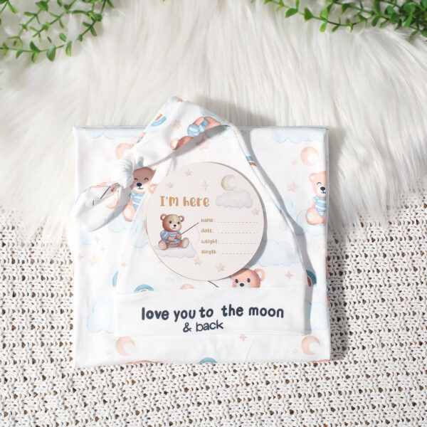 Ylsteed Baby Swaddle Blanket and Headband Set, Newborn Receiving Blanket Swaddle Wrap for Girls and Boys, Swaddling Blankets Neutral for Newborn， Soft and Skin-Friendly 32 * 32 inches (Blue Leaves)