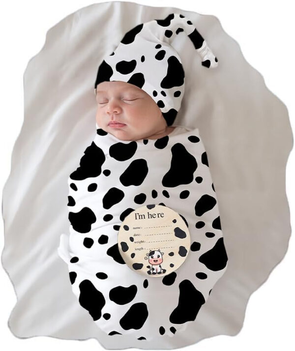 Ylsteed Baby Swaddle Blanket and Headband Set, Newborn Receiving Blanket Swaddle Wrap for Girls and Boys, Swaddling Blankets Neutral for Newborn， Soft and Skin-Friendly 32 * 32 inches (Blue Leaves)