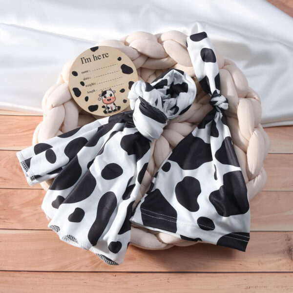 Ylsteed Baby Swaddle Blanket and Headband Set, Newborn Receiving Blanket Swaddle Wrap for Girls and Boys, Swaddling Blankets Neutral for Newborn， Soft and Skin-Friendly 32 * 32 inches (Blue Leaves)