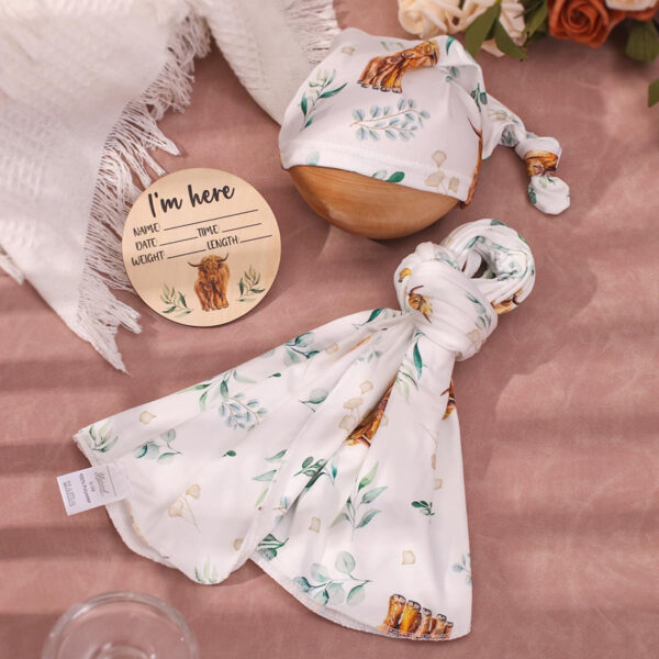 Ylsteed Baby Swaddle Blanket and Headband Set, Newborn Receiving Blanket Swaddle Wrap for Girls and Boys, Swaddling Blankets Neutral for Newborn， Soft and Skin-Friendly 32 * 32 inches (Blue Leaves)