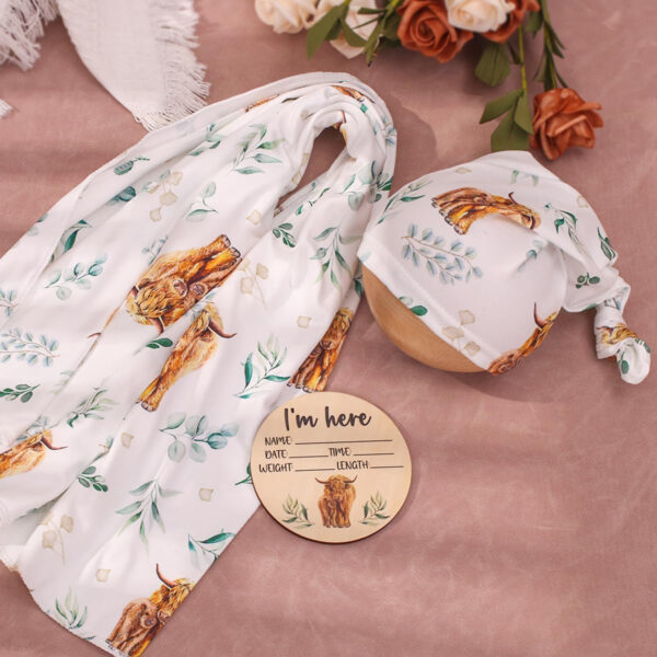 Ylsteed Baby Swaddle Blanket and Headband Set, Newborn Receiving Blanket Swaddle Wrap for Girls and Boys, Swaddling Blankets Neutral for Newborn， Soft and Skin-Friendly 32 * 32 inches (Blue Leaves)