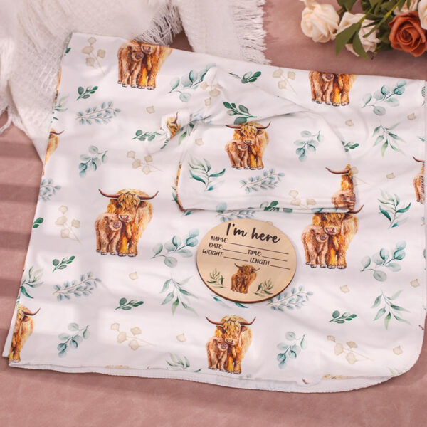 Ylsteed Baby Swaddle Blanket and Headband Set, Newborn Receiving Blanket Swaddle Wrap for Girls and Boys, Swaddling Blankets Neutral for Newborn， Soft and Skin-Friendly 32 * 32 inches (Blue Leaves)