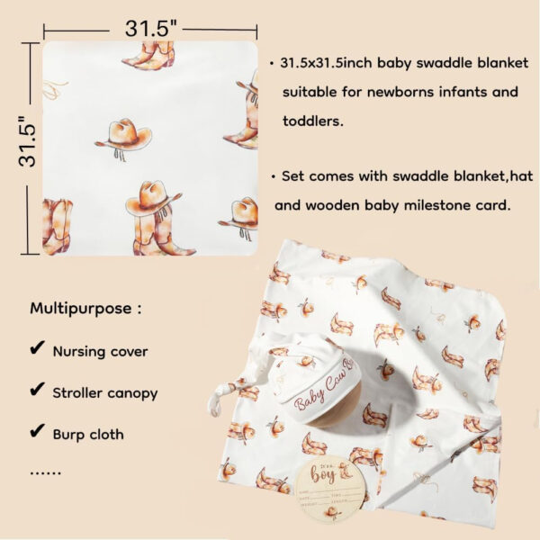 Ylsteed Baby Swaddle Blanket and Headband Set, Newborn Receiving Blanket Swaddle Wrap for Girls and Boys, Swaddling Blankets Neutral for Newborn， Soft and Skin-Friendly 32 * 32 inches (Blue Leaves)