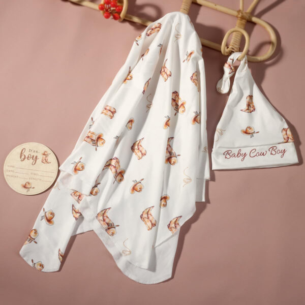 Ylsteed Baby Swaddle Blanket and Headband Set, Newborn Receiving Blanket Swaddle Wrap for Girls and Boys, Swaddling Blankets Neutral for Newborn， Soft and Skin-Friendly 32 * 32 inches (Blue Leaves)