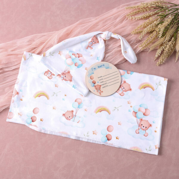 Ylsteed Baby Swaddle Blanket and Headband Set, Newborn Receiving Blanket Swaddle Wrap for Girls and Boys, Swaddling Blankets Neutral for Newborn， Soft and Skin-Friendly 32 * 32 inches (Blue Leaves)