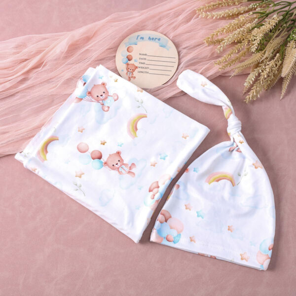 Ylsteed Baby Swaddle Blanket and Headband Set, Newborn Receiving Blanket Swaddle Wrap for Girls and Boys, Swaddling Blankets Neutral for Newborn， Soft and Skin-Friendly 32 * 32 inches (Blue Leaves)