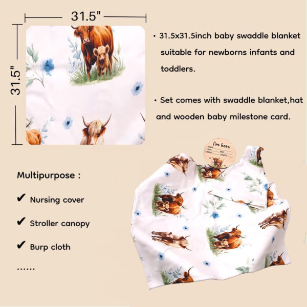 Ylsteed Baby Swaddle Blanket and Headband Set, Newborn Receiving Blanket Swaddle Wrap for Girls and Boys, Swaddling Blankets Neutral for Newborn， Soft and Skin-Friendly 32 * 32 inches (Blue Leaves)