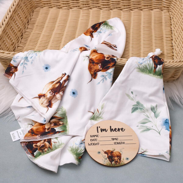 Ylsteed Baby Swaddle Blanket and Headband Set, Newborn Receiving Blanket Swaddle Wrap for Girls and Boys, Swaddling Blankets Neutral for Newborn， Soft and Skin-Friendly 32 * 32 inches (Blue Leaves)