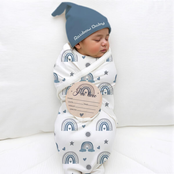 Ylsteed Baby Swaddle Blanket and Headband Set, Newborn Receiving Blanket Swaddle Wrap for Girls and Boys, Swaddling Blankets Neutral for Newborn， Soft and Skin-Friendly 32 * 32 inches (Blue Leaves)