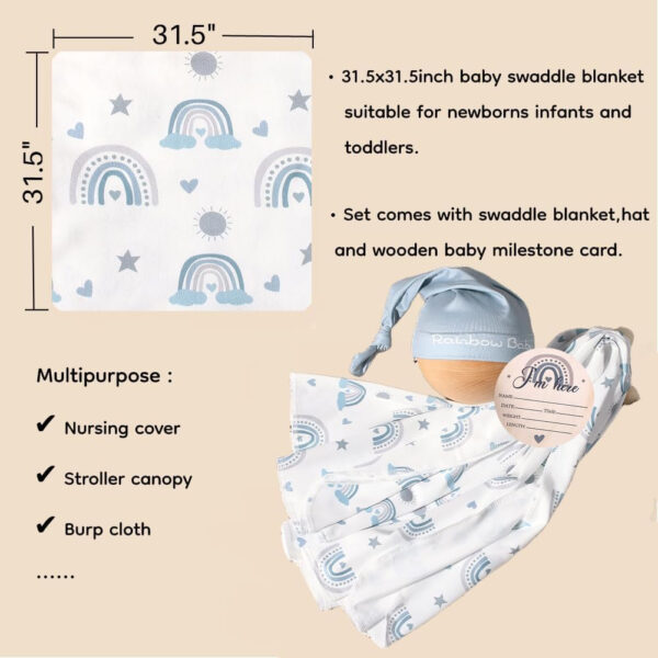 Ylsteed Baby Swaddle Blanket and Headband Set, Newborn Receiving Blanket Swaddle Wrap for Girls and Boys, Swaddling Blankets Neutral for Newborn， Soft and Skin-Friendly 32 * 32 inches (Blue Leaves)