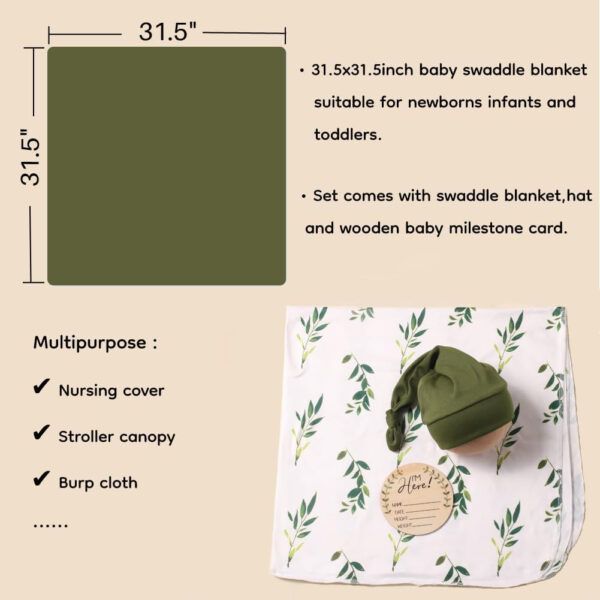 Ylsteed Baby Swaddle Blanket and Headband Set, Newborn Receiving Blanket Swaddle Wrap for Girls and Boys, Swaddling Blankets Neutral for Newborn， Soft and Skin-Friendly 32 * 32 inches (Blue Leaves)