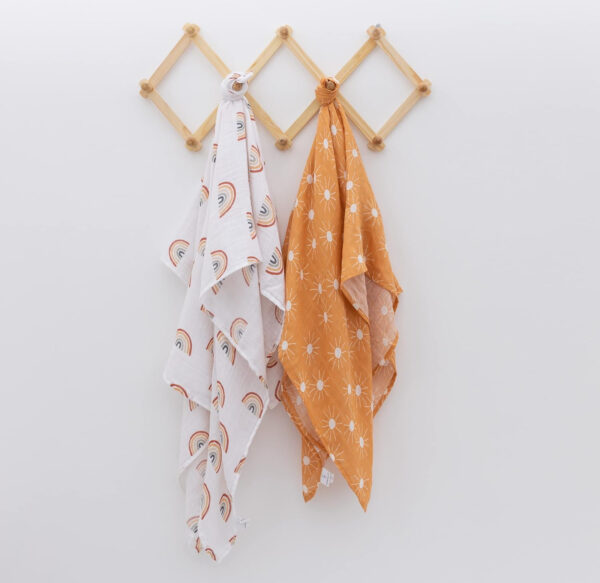 Organic Baby Muslin Swaddle Blankets for Boy or Girl - Eucalyptus Leaves and Sage Swaddling Blanket 2 Pack - Soft Muslin, XLarge and Breathable, Boho Baby, 47" X 47"