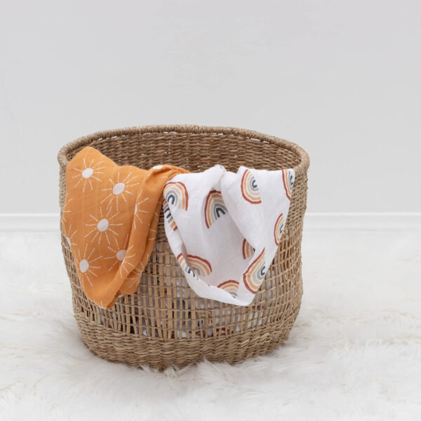 Organic Baby Muslin Swaddle Blankets for Boy or Girl - Eucalyptus Leaves and Sage Swaddling Blanket 2 Pack - Soft Muslin, XLarge and Breathable, Boho Baby, 47" X 47"