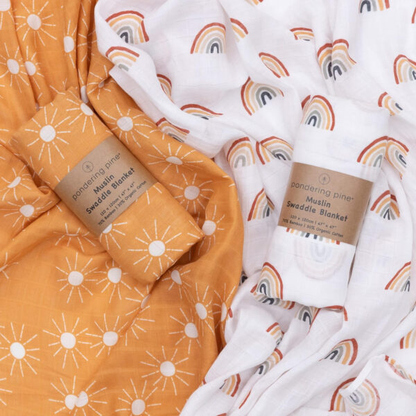 Organic Baby Muslin Swaddle Blankets for Boy or Girl - Eucalyptus Leaves and Sage Swaddling Blanket 2 Pack - Soft Muslin, XLarge and Breathable, Boho Baby, 47" X 47"