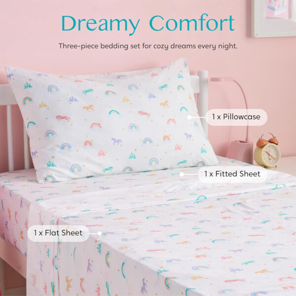 688b9d2fde8114ddfac0b2629a7f6eb2e8fc910afe81aff7cac22.jpg Joiedomi Kids Twin Sheet Set Unicorn - 3 Piece Soft Microfiber Bed Sheets - Deep Pocket Wrinkle Free, Cozy Toddler Bedding Set, Fade Resistant Breathable for Boys Girls Teens