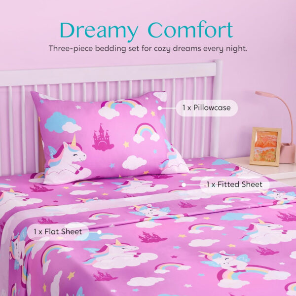 688b9d4dc4ada28e9b0c9ada5610087e085f04c8e2f42854c78de.jpg Joiedomi Kids Twin Sheet Set Unicorn - 3 Piece Soft Microfiber Bed Sheets - Deep Pocket Wrinkle Free, Cozy Toddler Bedding Set, Fade Resistant Breathable for Boys Girls Teens