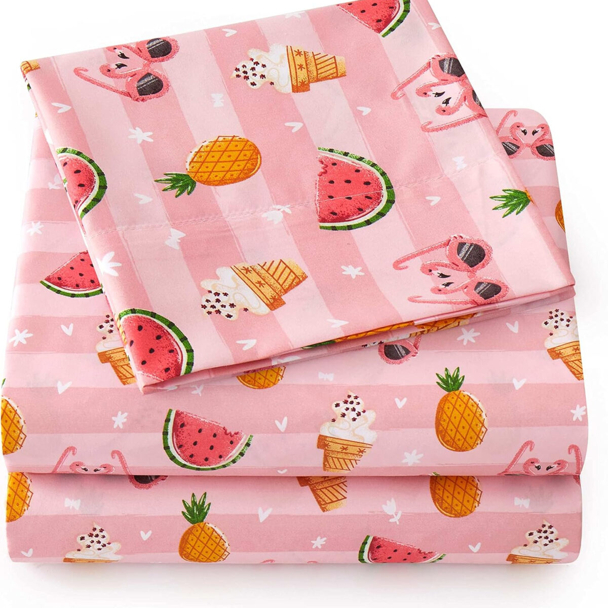 1500 Supreme Kids Bed Sheet Collection - Twin Sheets Bed Sheets Kids Bedding Sets for Girls Boys Toddlers with Fitted, Flat, and Pillowcase, Twin, Summer Fun Pink