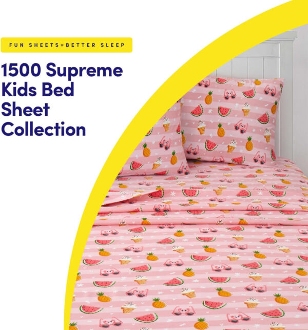 1500 Supreme Kids Bed Sheet Collection - Twin Sheets Bed Sheets Kids Bedding Sets for Girls Boys Toddlers with Fitted, Flat, and Pillowcase, Twin, Summer Fun Pink