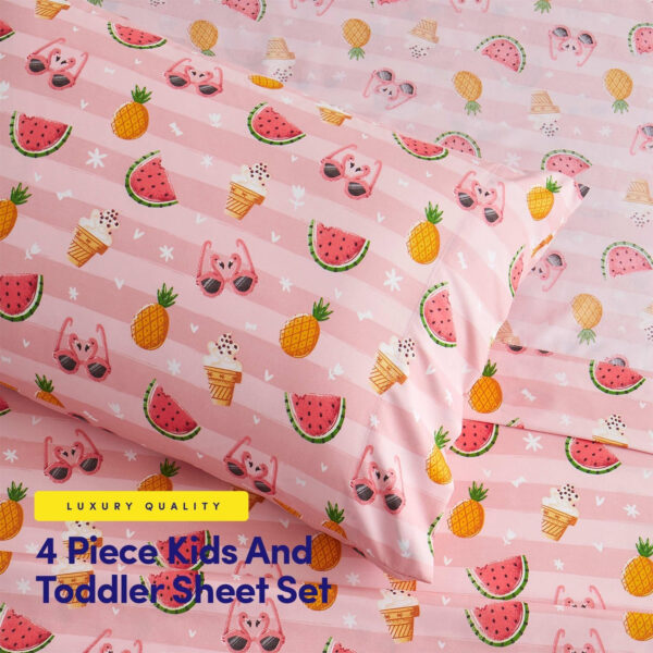 1500 Supreme Kids Bed Sheet Collection - Twin Sheets Bed Sheets Kids Bedding Sets for Girls Boys Toddlers with Fitted, Flat, and Pillowcase, Twin, Summer Fun Pink