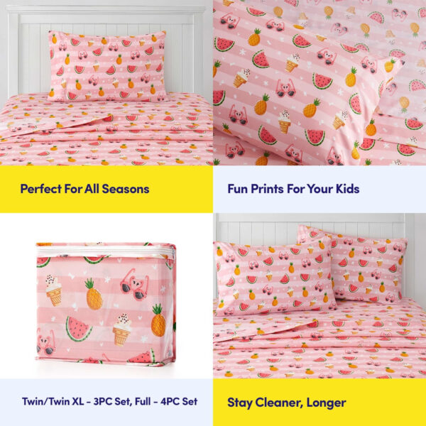 1500 Supreme Kids Bed Sheet Collection - Twin Sheets Bed Sheets Kids Bedding Sets for Girls Boys Toddlers with Fitted, Flat, and Pillowcase, Twin, Summer Fun Pink