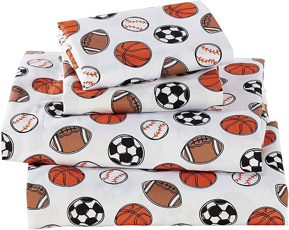 Linen Plus Sheet Set for Teens Kids Sports Soccer Basketball Football Baseball White Orange Brown Black Flat Sheet and Fitted Sheet and Pillow Case Twin Size New