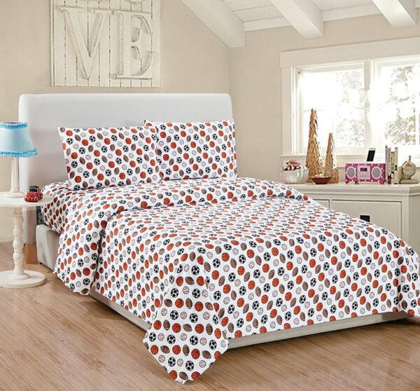 Linen Plus Sheet Set for Teens Kids Sports Soccer Basketball Football Baseball White Orange Brown Black Flat Sheet and Fitted Sheet and Pillow Case Twin Size New