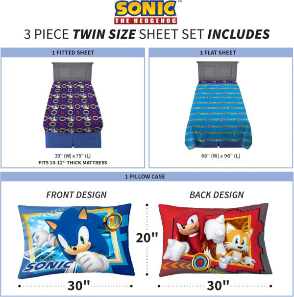 Franco Kids Bedding Super Soft Microfiber Sheet Set, Twin, Sonic The Hedgehog, Anime