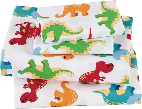 688b9ebe759e23a23075a4220cada8cbce730d57249a4cd3cc5e2.jpg Linen Plus Sheet Set for Kids/Teens Dinosaur Jurassic White Orange Blue Red Green Yellow Flat Sheet Fitted Sheet and Pillow Cases Full Size New