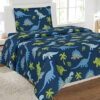 Linen Plus Sheet Set for Boys/Teens Dinosaur Jurassic Dark Blue Green Grey Light Blue Flat Sheet Fitted Sheet and Pillow Cases Full Size New