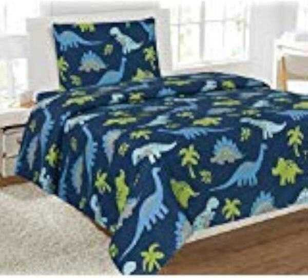Linen Plus Sheet Set for Boys/Teens Dinosaur Jurassic Dark Blue Green Grey Light Blue Flat Sheet Fitted Sheet and Pillow Cases Full Size New