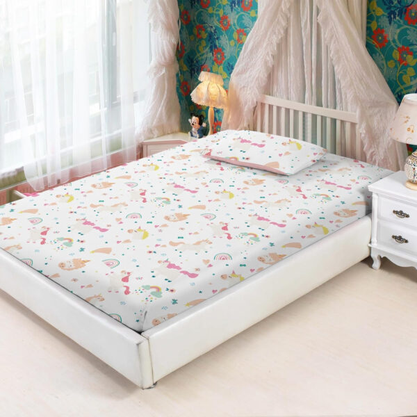 Unicorn Fitted Sheet Set Twin Size Pink Flower Rainbow Bedding Set for Girls Cute Star Multi-Colour Sheet Microfiber Kids Twin Sheets with 1 Pillowcases Girls Sheets