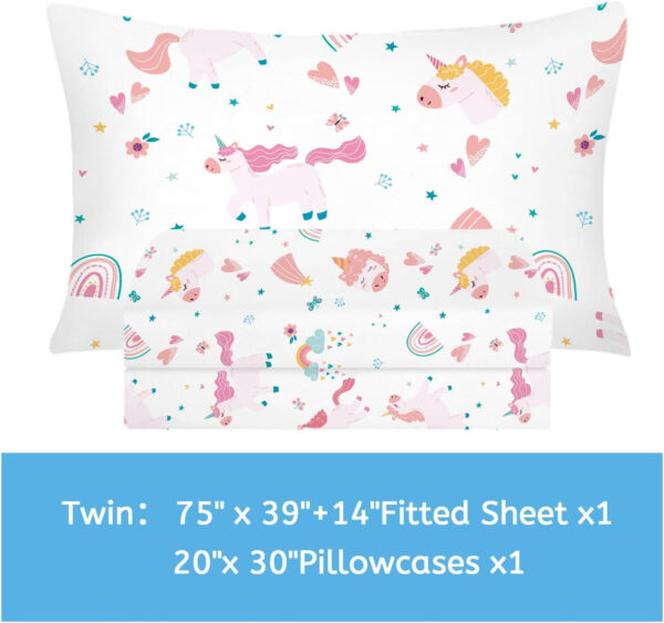 Unicorn Fitted Sheet Set Twin Size Pink Flower Rainbow Bedding Set for Girls Cute Star Multi-Colour Sheet Microfiber Kids Twin Sheets with 1 Pillowcases Girls Sheets