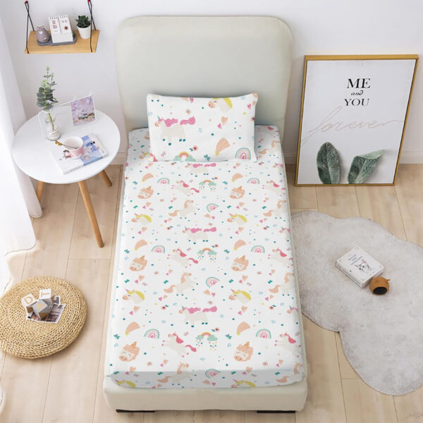 Unicorn Fitted Sheet Set Twin Size Pink Flower Rainbow Bedding Set for Girls Cute Star Multi-Colour Sheet Microfiber Kids Twin Sheets with 1 Pillowcases Girls Sheets