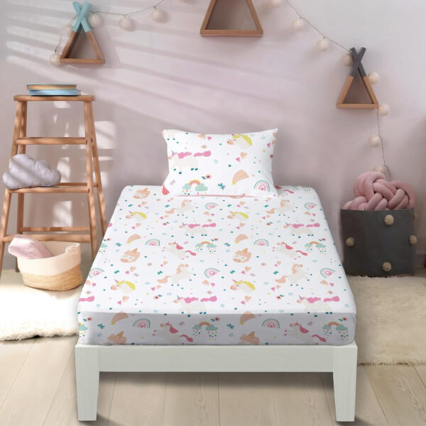 Unicorn Fitted Sheet Set Twin Size Pink Flower Rainbow Bedding Set for Girls Cute Star Multi-Colour Sheet Microfiber Kids Twin Sheets with 1 Pillowcases Girls Sheets