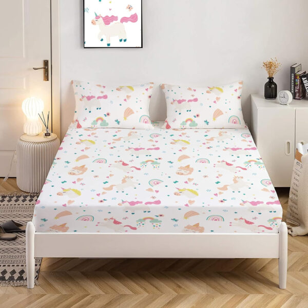 Unicorn Fitted Sheet Set Twin Size Pink Flower Rainbow Bedding Set for Girls Cute Star Multi-Colour Sheet Microfiber Kids Twin Sheets with 1 Pillowcases Girls Sheets