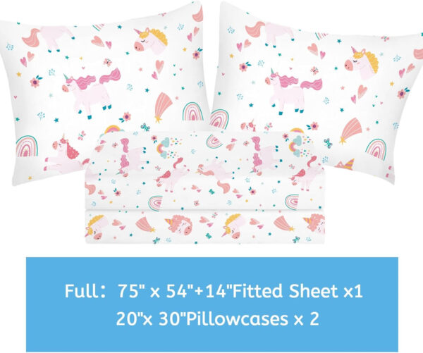Unicorn Fitted Sheet Set Twin Size Pink Flower Rainbow Bedding Set for Girls Cute Star Multi-Colour Sheet Microfiber Kids Twin Sheets with 1 Pillowcases Girls Sheets
