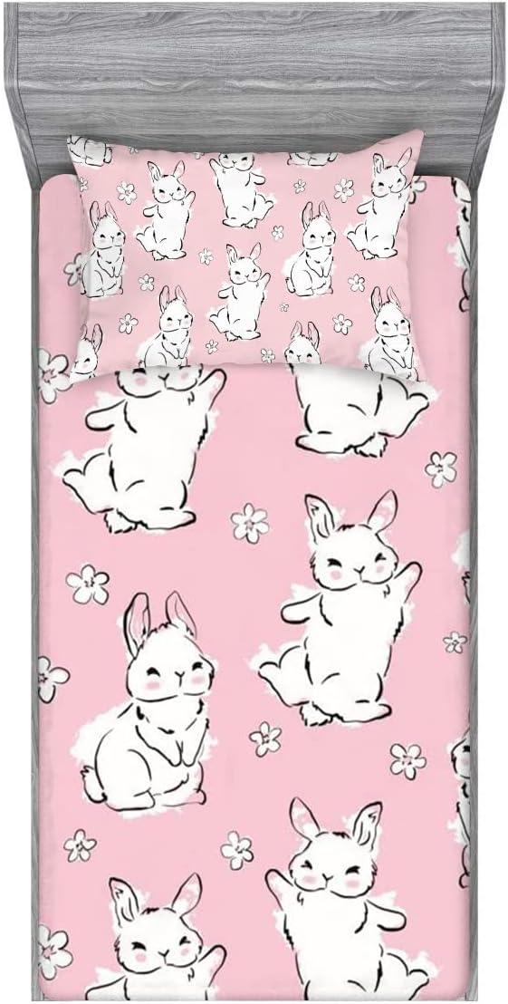 Unicorn Fitted Sheet Set Twin Size Pink Flower Rainbow Bedding Set for Girls Cute Star Multi-Colour Sheet Microfiber Kids Twin Sheets with 1 Pillowcases Girls Sheets