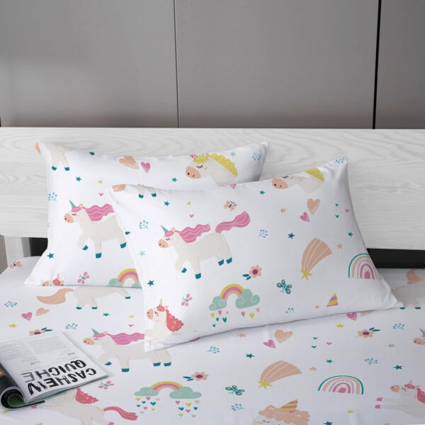 Unicorn Fitted Sheet Set Twin Size Pink Flower Rainbow Bedding Set for Girls Cute Star Multi-Colour Sheet Microfiber Kids Twin Sheets with 1 Pillowcases Girls Sheets