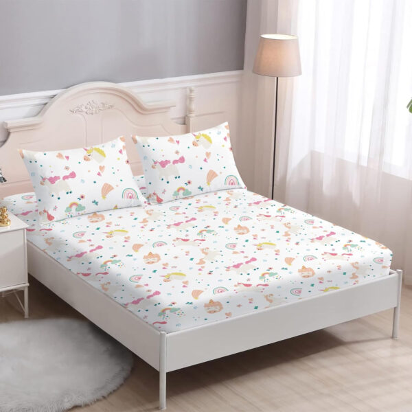 Unicorn Fitted Sheet Set Twin Size Pink Flower Rainbow Bedding Set for Girls Cute Star Multi-Colour Sheet Microfiber Kids Twin Sheets with 1 Pillowcases Girls Sheets