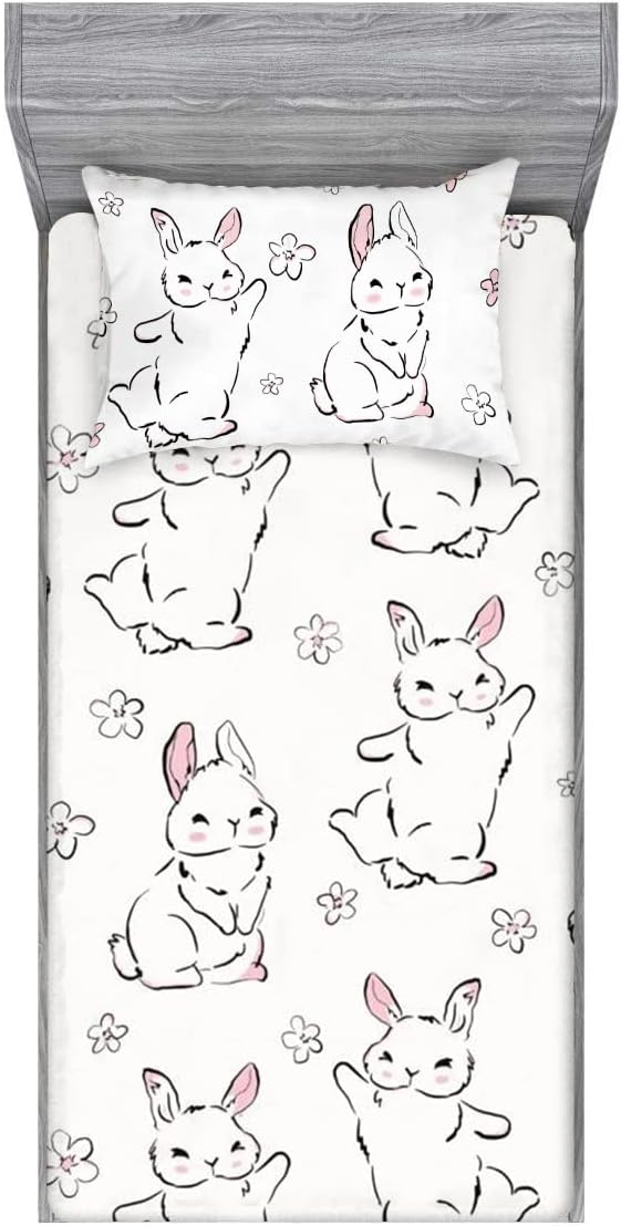 Unicorn Fitted Sheet Set Twin Size Pink Flower Rainbow Bedding Set for Girls Cute Star Multi-Colour Sheet Microfiber Kids Twin Sheets with 1 Pillowcases Girls Sheets