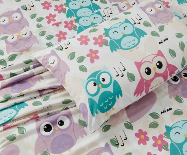 Sheet Set For Girls/Teens Multi-Color Owls Aqua Pink Purple Singing Owl Hearts Flower Leaves New  Owl (Full)