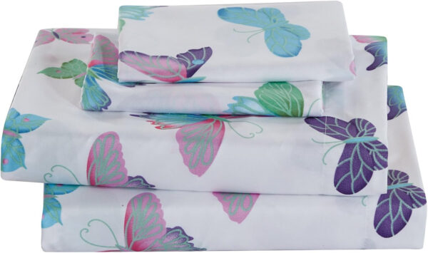 688b9f8d0050df8cfab11c46e4aca98b4431dd33e105e4b461443.jpg Linen Plus Sheet Set for Girls/Teens/Adults Butterflies Purple White Green Turquoise Pink Butterfly Flat Sheet Fitted Sheet and Pillow case Twin Size New