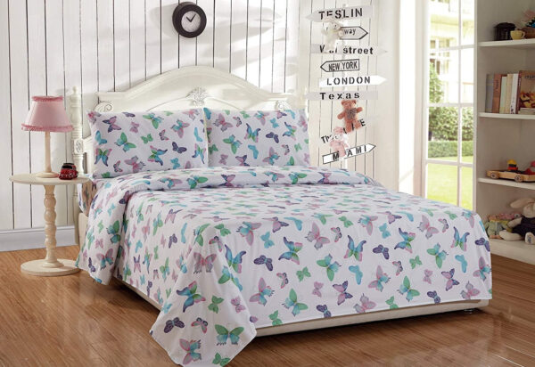 688b9f8fe124e1f734cc30ac40095f9ec93a767b129590f3f453a.jpg Linen Plus Sheet Set for Girls/Teens/Adults Butterflies Purple White Green Turquoise Pink Butterfly Flat Sheet Fitted Sheet and Pillow case Twin Size New